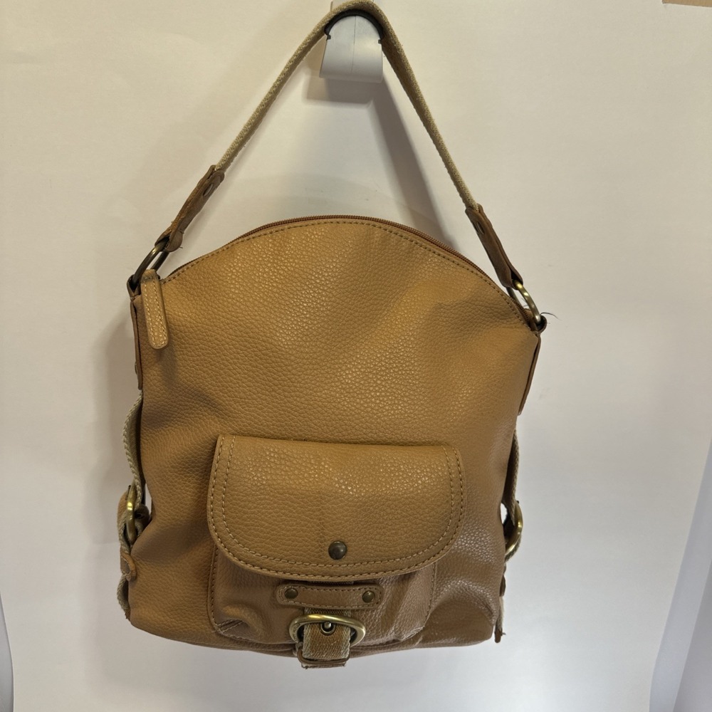 Tommy Hilfiger Shoulder Bag Caramel Pebbled Leather Purse Full Zip Buckle Detail
